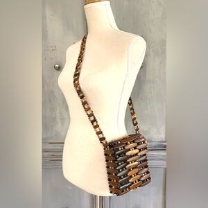 Wooden Bead Shoulder Bag Purse Vintage
